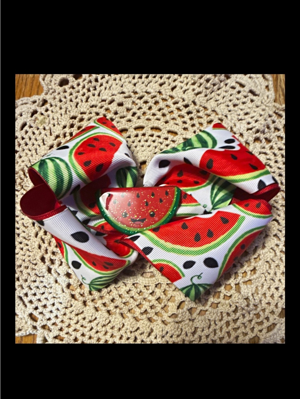 Watermelon Print Kids Hair Bow Clip - Red & Green Fruit Pattern